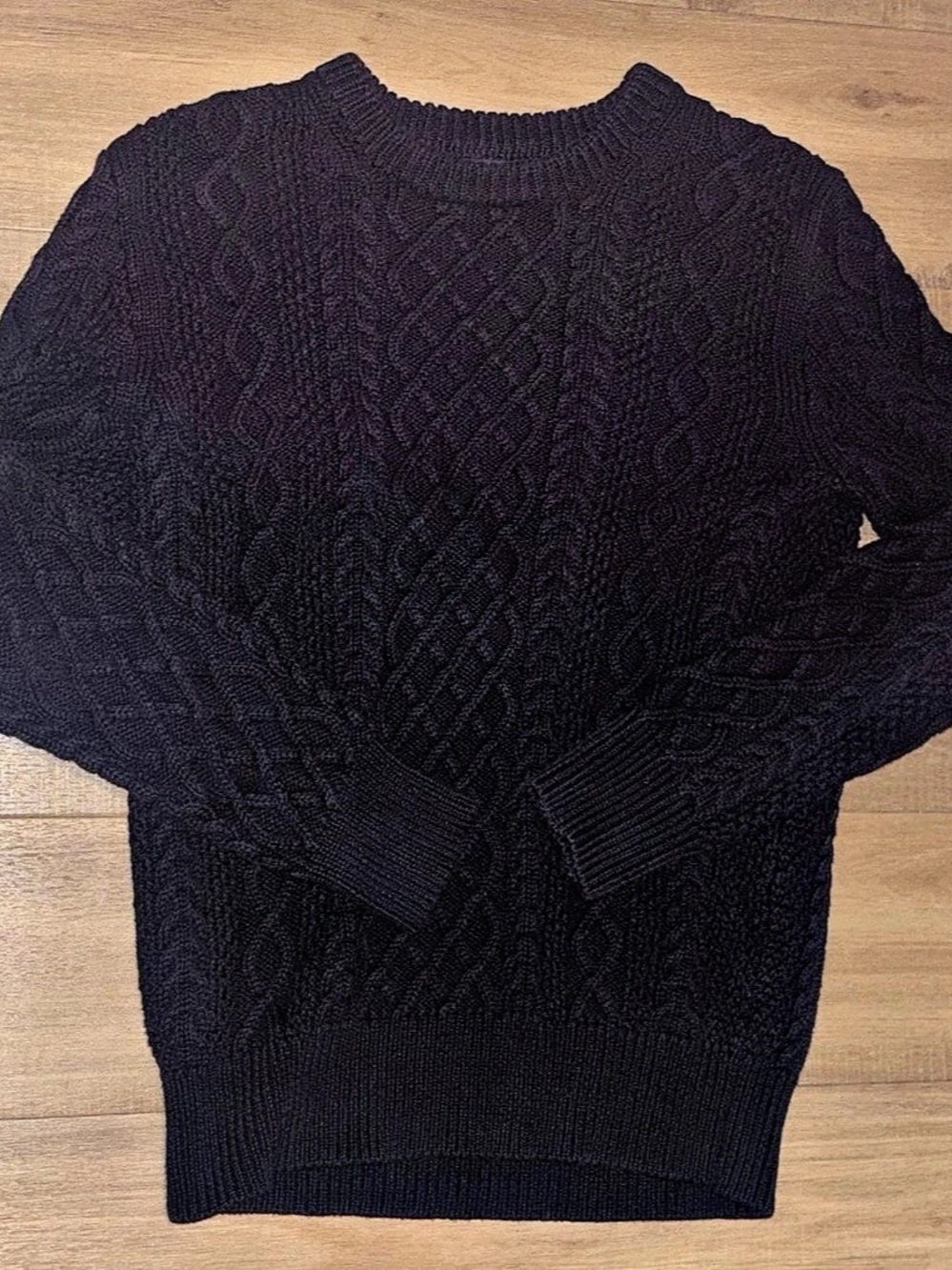 J.Crew Fisherman Cable Knit Sweater 100% Cotton Black Crewneck Pullover XS